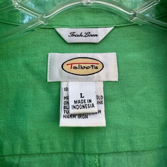 Talbots Vintage Women's Irish Linen Button-Front V Neck Blouse in Green - Large - Picture 3 of 6